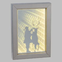 Quadretto luminoso con Babbo Natale e renna, led bianco caldo