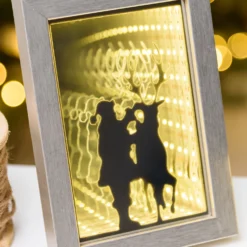 Quadretto luminoso con Babbo Natale e renna, led bianco caldo