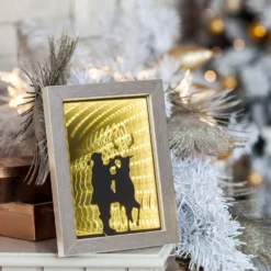 Quadretto luminoso con Babbo Natale e renna, led bianco caldo