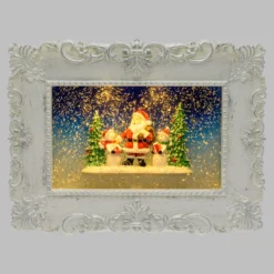 Quadretto luminoso con Babbo Natale e pupazzi di neve, led bianco caldo
