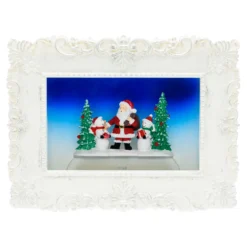 Quadretto luminoso con Babbo Natale e pupazzi di neve, led bianco caldo