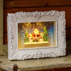 Quadretto luminoso con Babbo Natale e pupazzi di neve, led bianco caldo