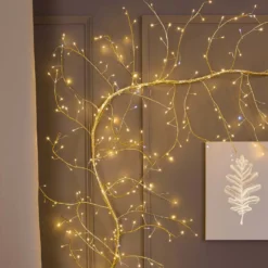 Ramo Tiglio champagne 3 m, 504 microled bianco caldo e freddo, cavo metal argento, uso interno