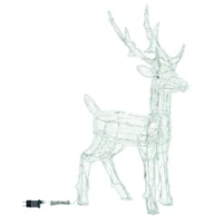Renna Bianca 3D in acrilico trasparente, h 65 cm, 80 Dual LED bianco caldo e freddo