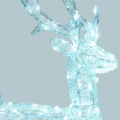 Renna Bianca 3D in acrilico trasparente, h 85 cm, 120 Dual LED bianco caldo e freddo