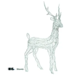 Renna Bianca 3D in acrilico trasparente, h 105 cm, 180 Dual LED bianco caldo e freddo