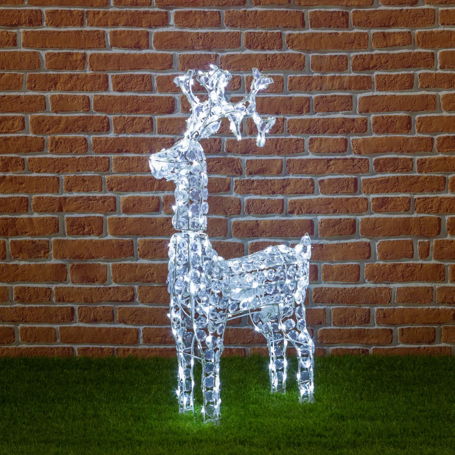 Renna con cristalli, h. 90 cm, led bianco freddo