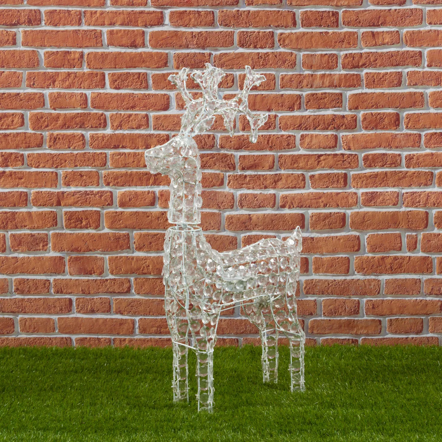 Renna con cristalli, h. 90 cm, led bianco freddo