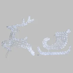 Renna con Slitta 2D, h 80 cm, gocce led bianco freddo
