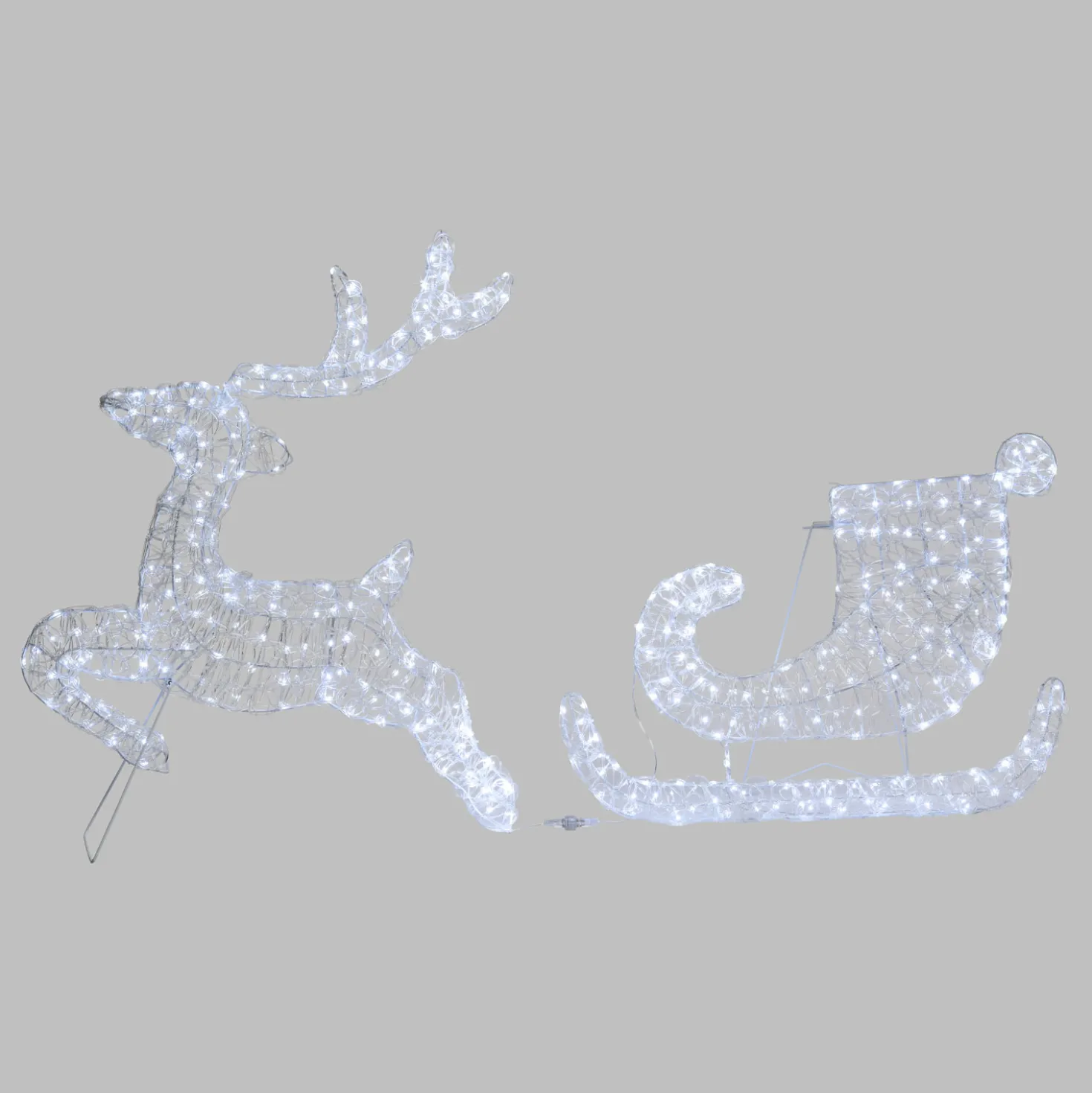 Renna con Slitta 2D, h 80 cm, gocce led bianco freddo