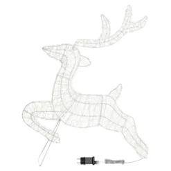 Renna con Slitta 2D, h 80 cm, gocce led bianco freddo