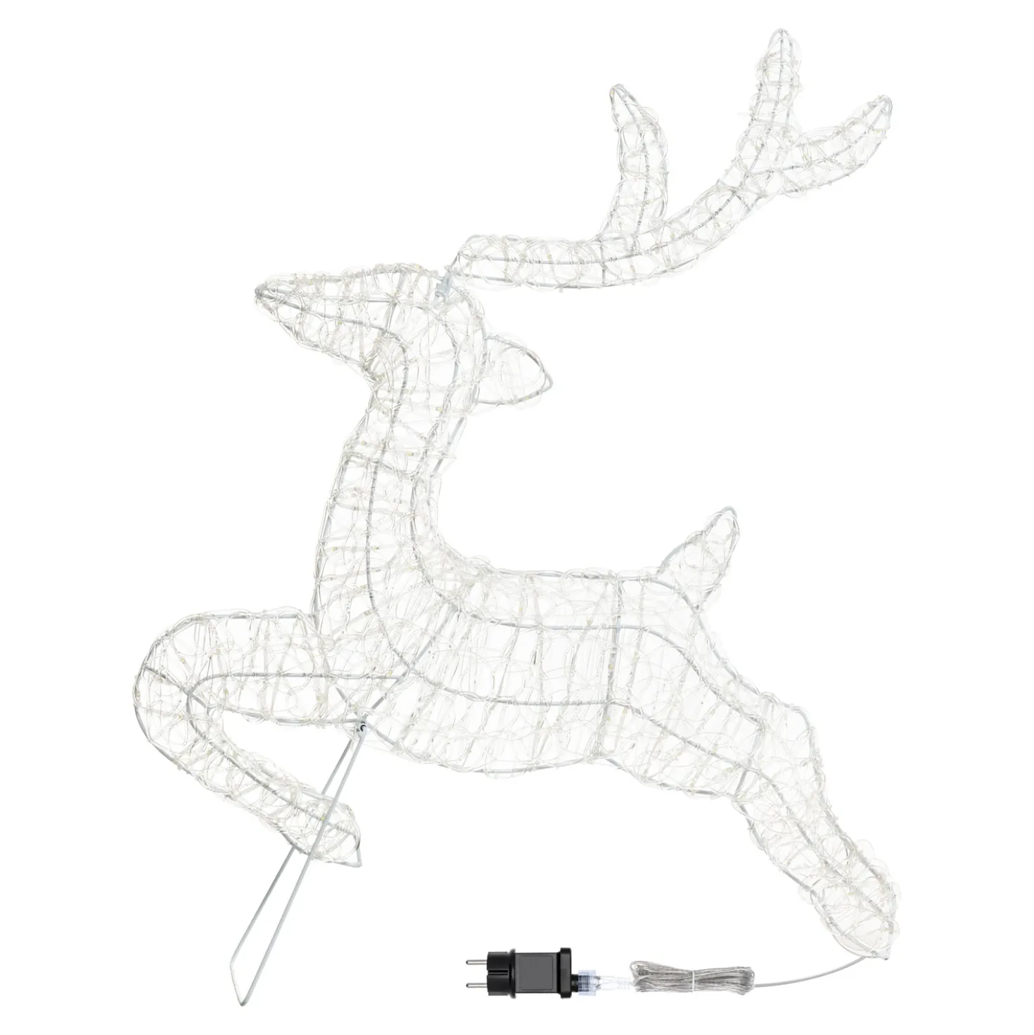 Renna con Slitta 2D, h 80 cm, gocce led bianco freddo