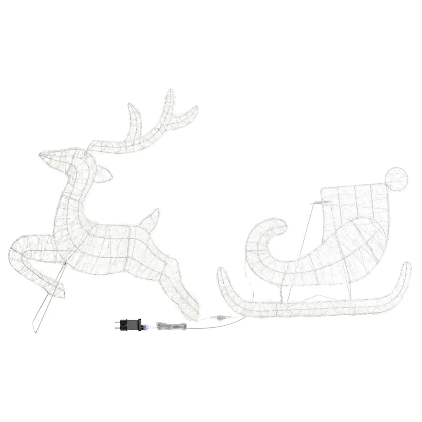 Renna con Slitta 2D, h 80 cm, gocce led bianco freddo