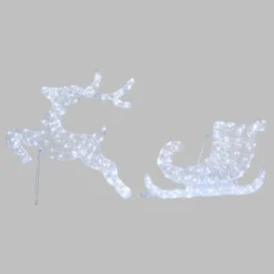 Renna con Slitta 2D, h 65 cm, gocce led bianco freddo