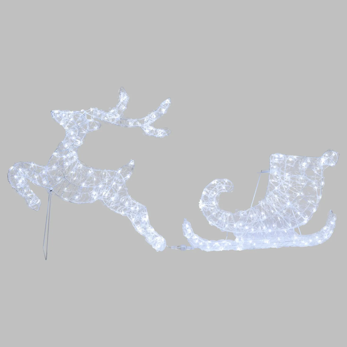 Renna con Slitta 2D, h 65 cm, gocce led bianco freddo