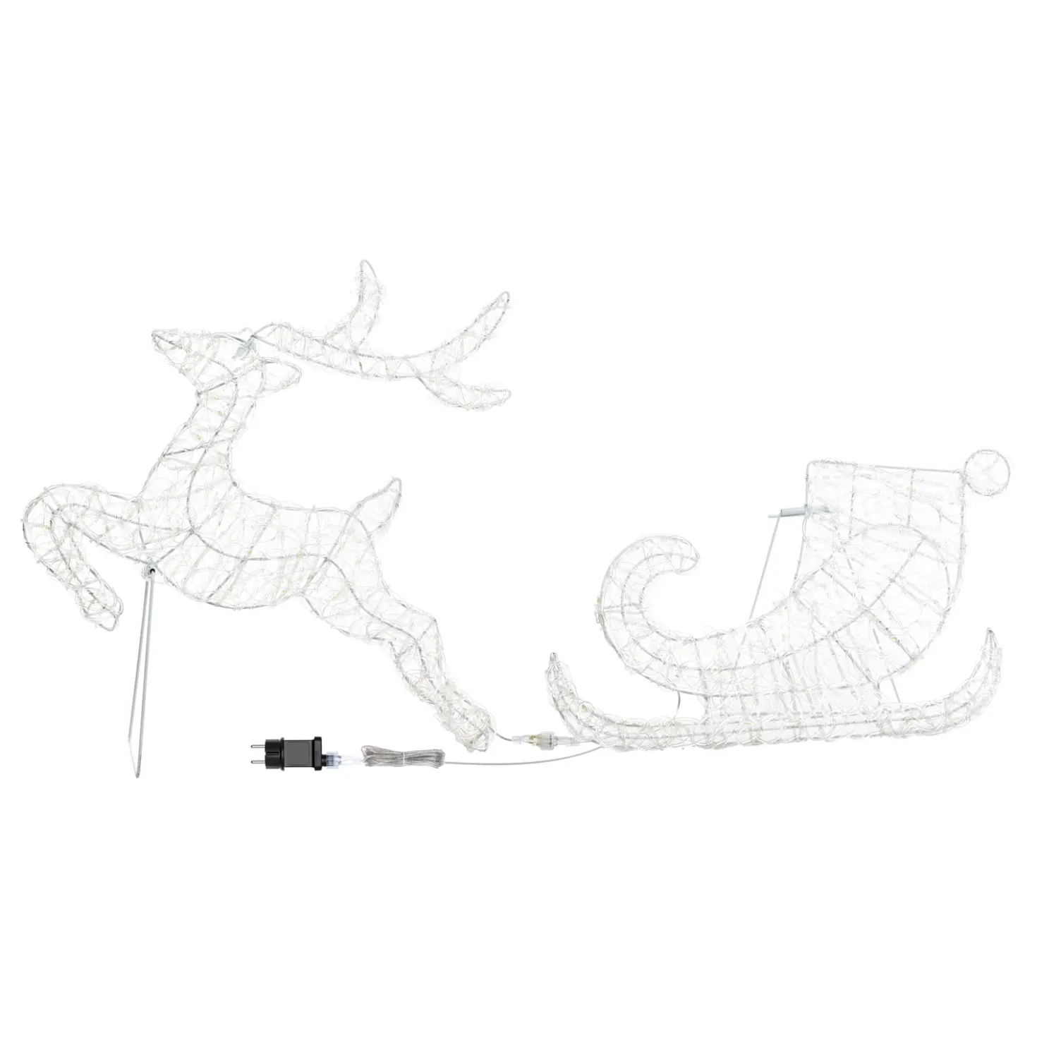 Renna con Slitta 2D, h 65 cm, gocce led bianco freddo