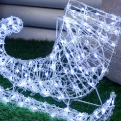 Renna con Slitta 2D, h 65 cm, gocce led bianco freddo