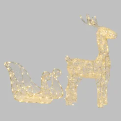 Renna con slitta 3D in acrilico trasparente, 240 led bianco caldo