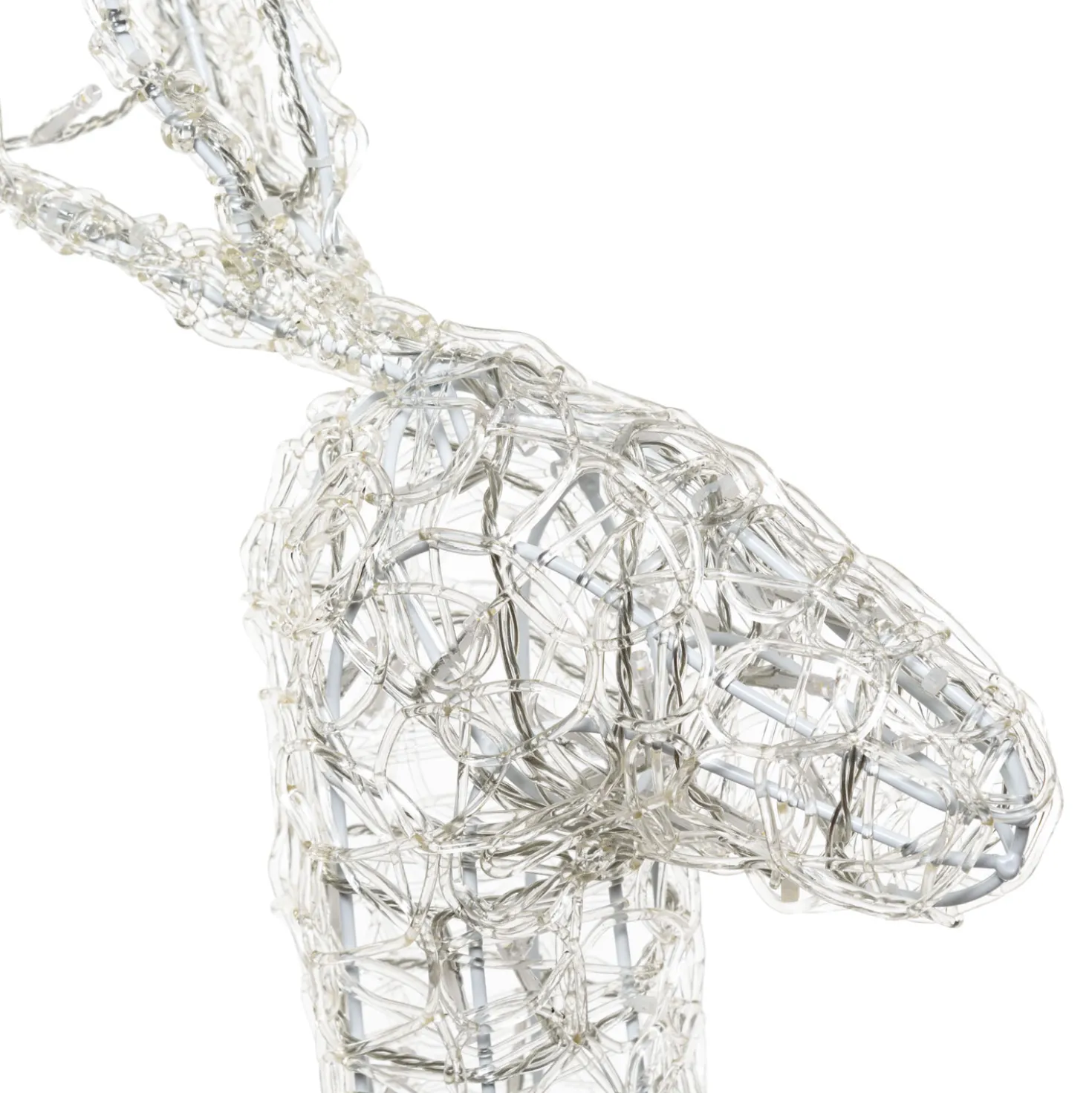 Renna con slitta 3D in acrilico trasparente, 240 led bianco caldo