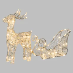 Renna con slitta 3D in acrilico trasparente, h 40 cm, led bianco caldo
