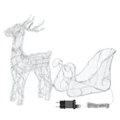Renna con slitta 3D in acrilico trasparente, h 40 cm, led bianco caldo