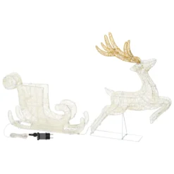 Renna con slitta 3D Light Cream & Brown h 60 cm, 160 led bianco extra caldo