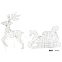Renna con Slitta Thin 3D, h 85 cm, led bianco freddo