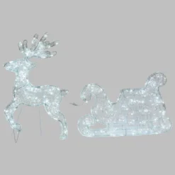 Renna con Slitta Thin 3D, h 85 cm, led bianco freddo
