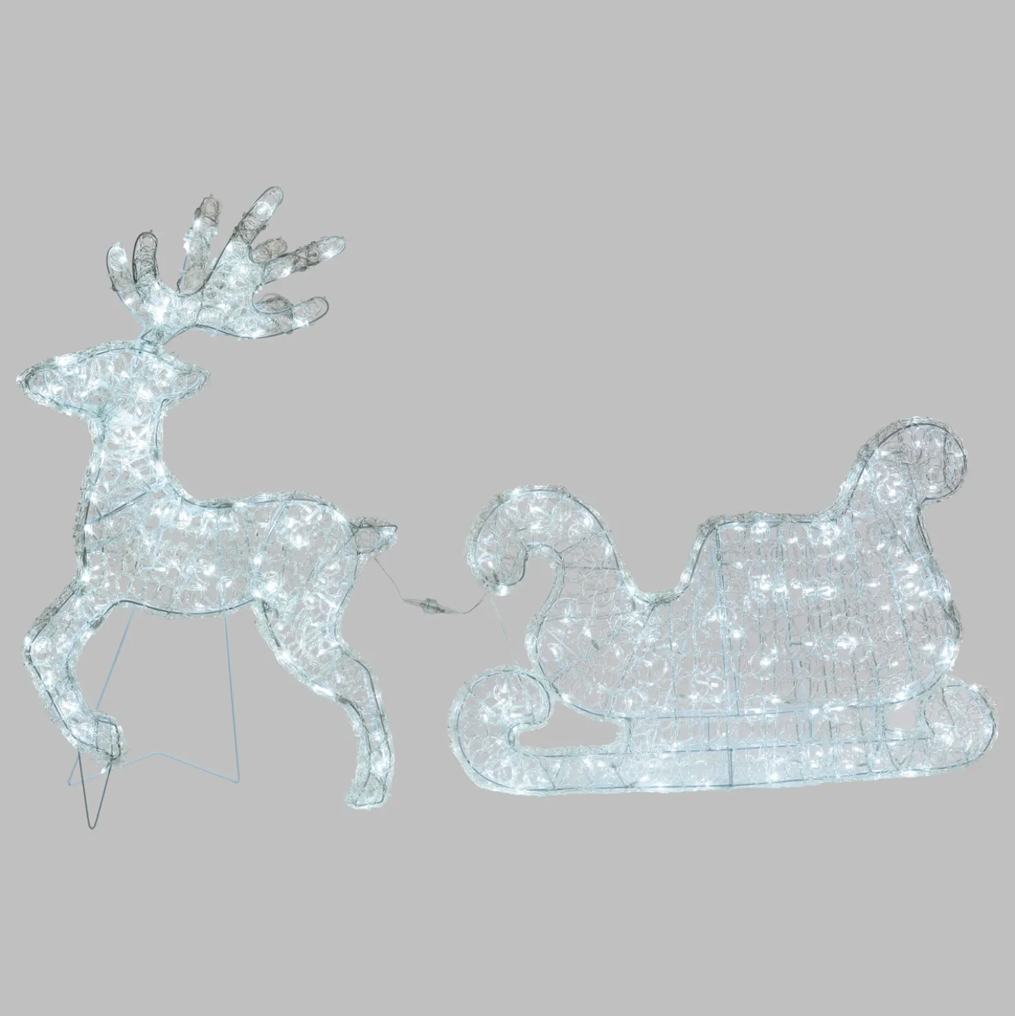 Renna con Slitta Thin 3D, h 85 cm, led bianco freddo