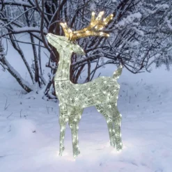 Renna con testa alzata 3D Light Cream & Brown, h 95 cm, 200 Dual LED bianco extra caldo e bianco freddo