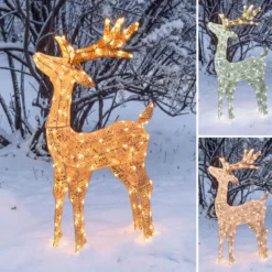 Renna con testa alzata 3D Light Cream & Brown, h 95 cm, 200 Dual LED bianco extra caldo e bianco freddo
