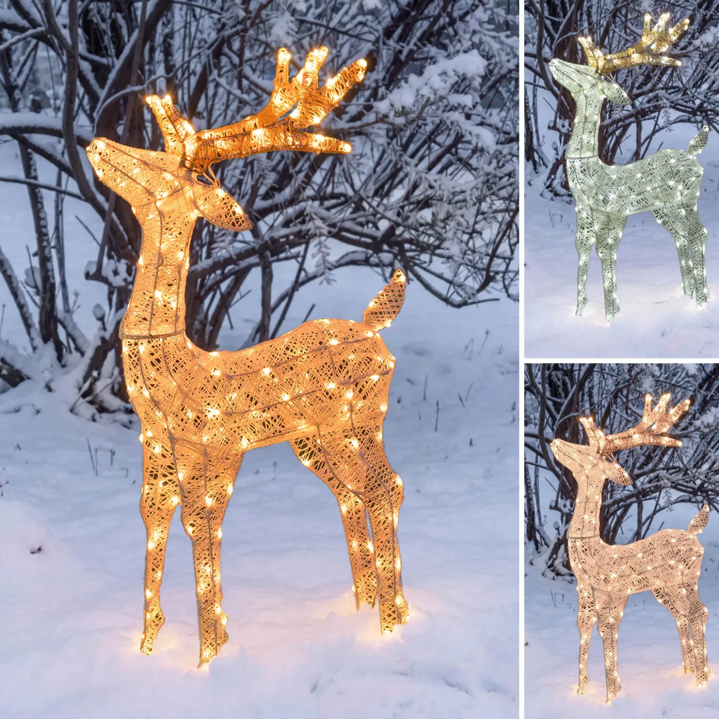 Renna con testa alzata 3D Light Cream & Brown, h 95 cm, 200 Dual LED bianco extra caldo e bianco freddo