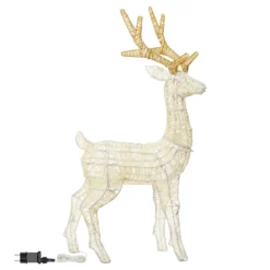 Renna con testa ruotata 3D Light Cream & Brown h 85 cm, 120 led bianco extra caldo
