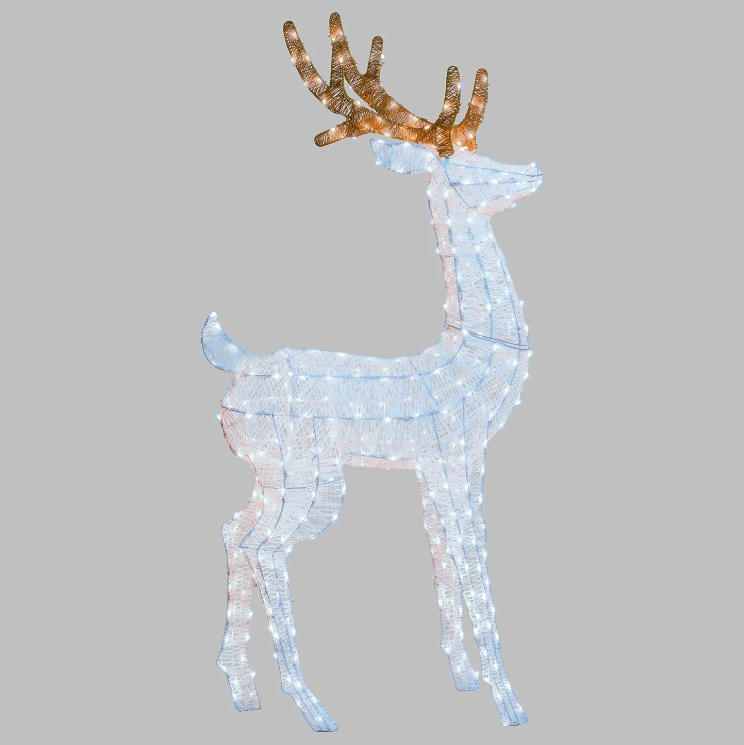 Renna con testa ruotata 3D Light Cream & Brown, h 160 cm, 380 Dual LED bianco extra caldo e bianco freddo