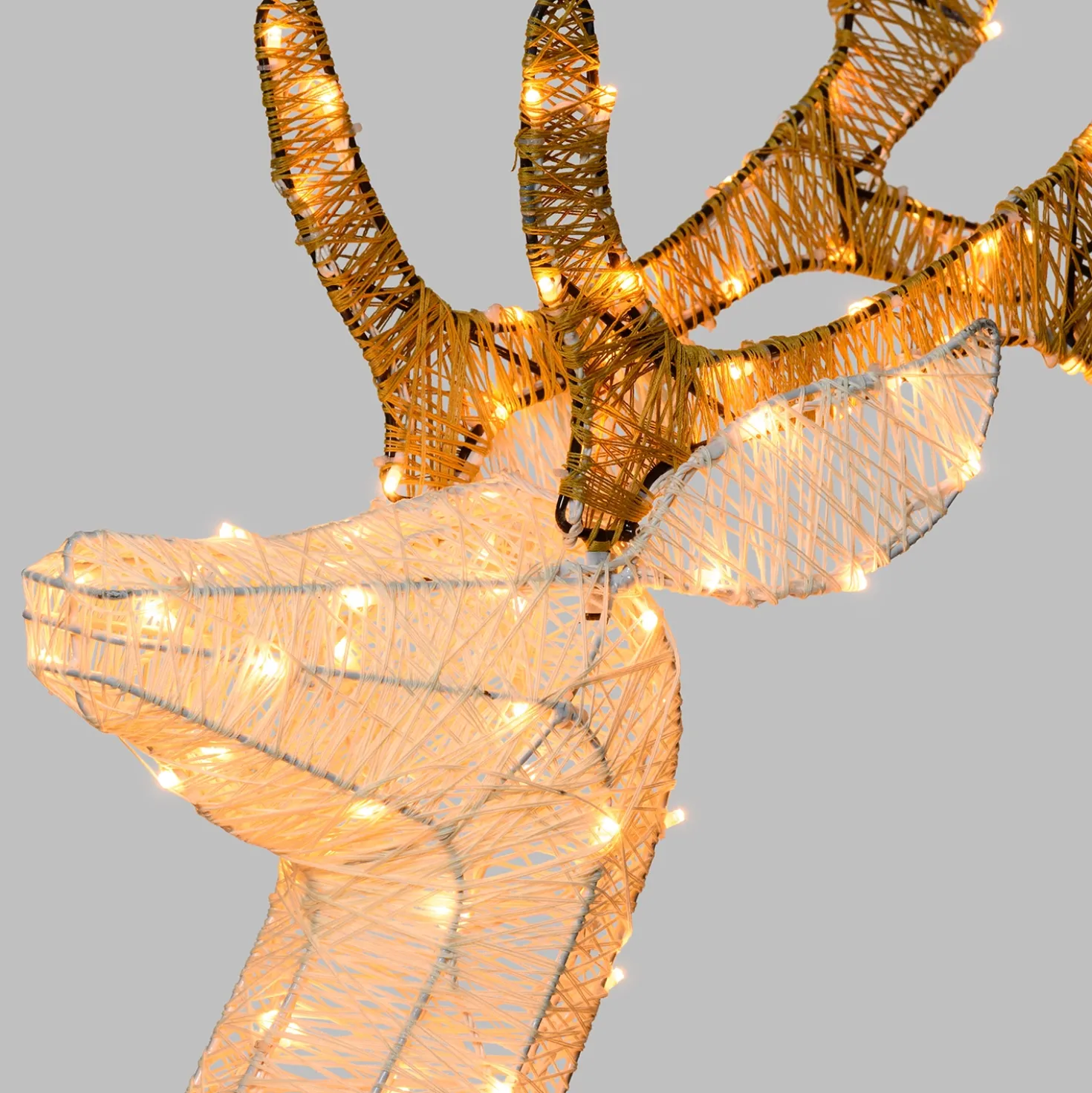Renna con testa ruotata 3D Light Cream & Brown, h 160 cm, 380 Dual LED bianco extra caldo e bianco freddo