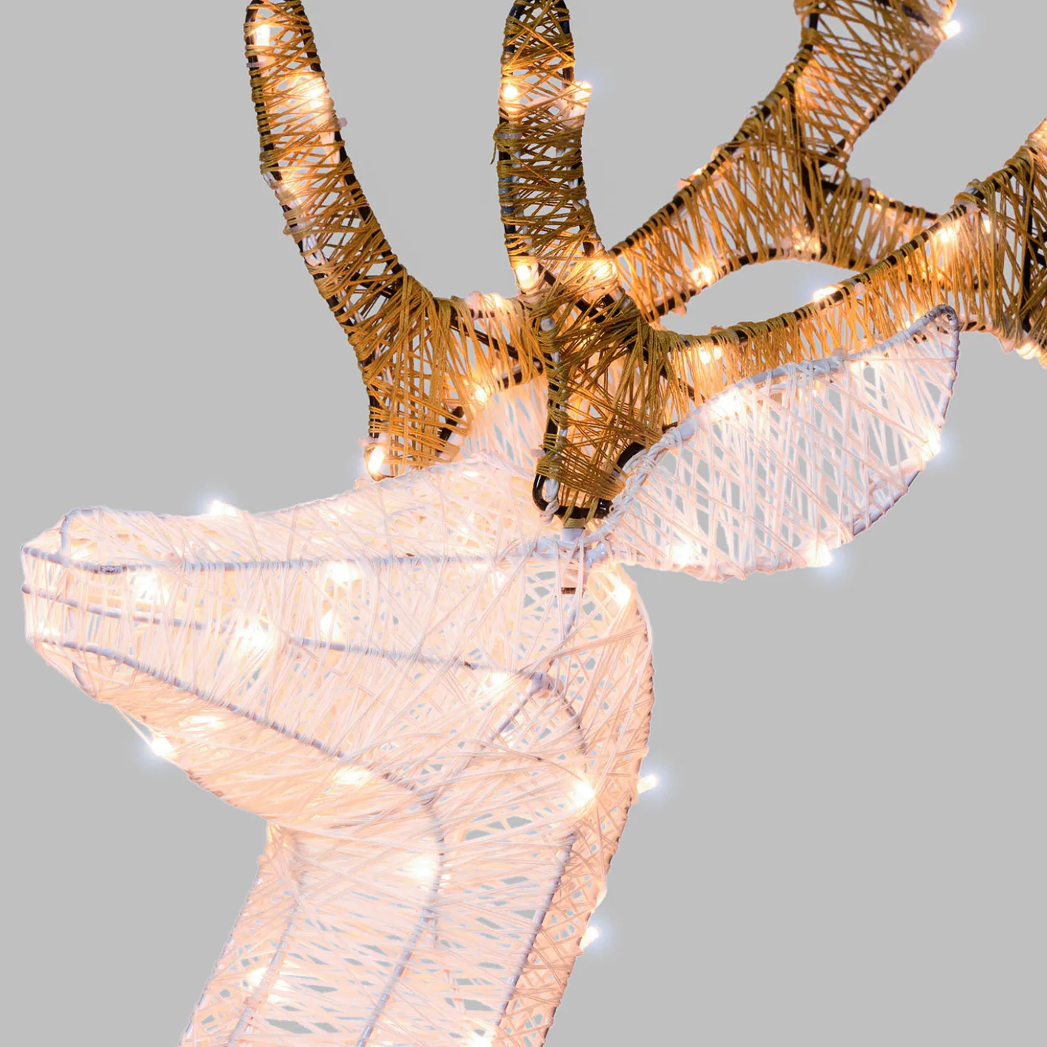 Renna con testa ruotata 3D Light Cream & Brown, h 160 cm, 380 Dual LED bianco extra caldo e bianco freddo
