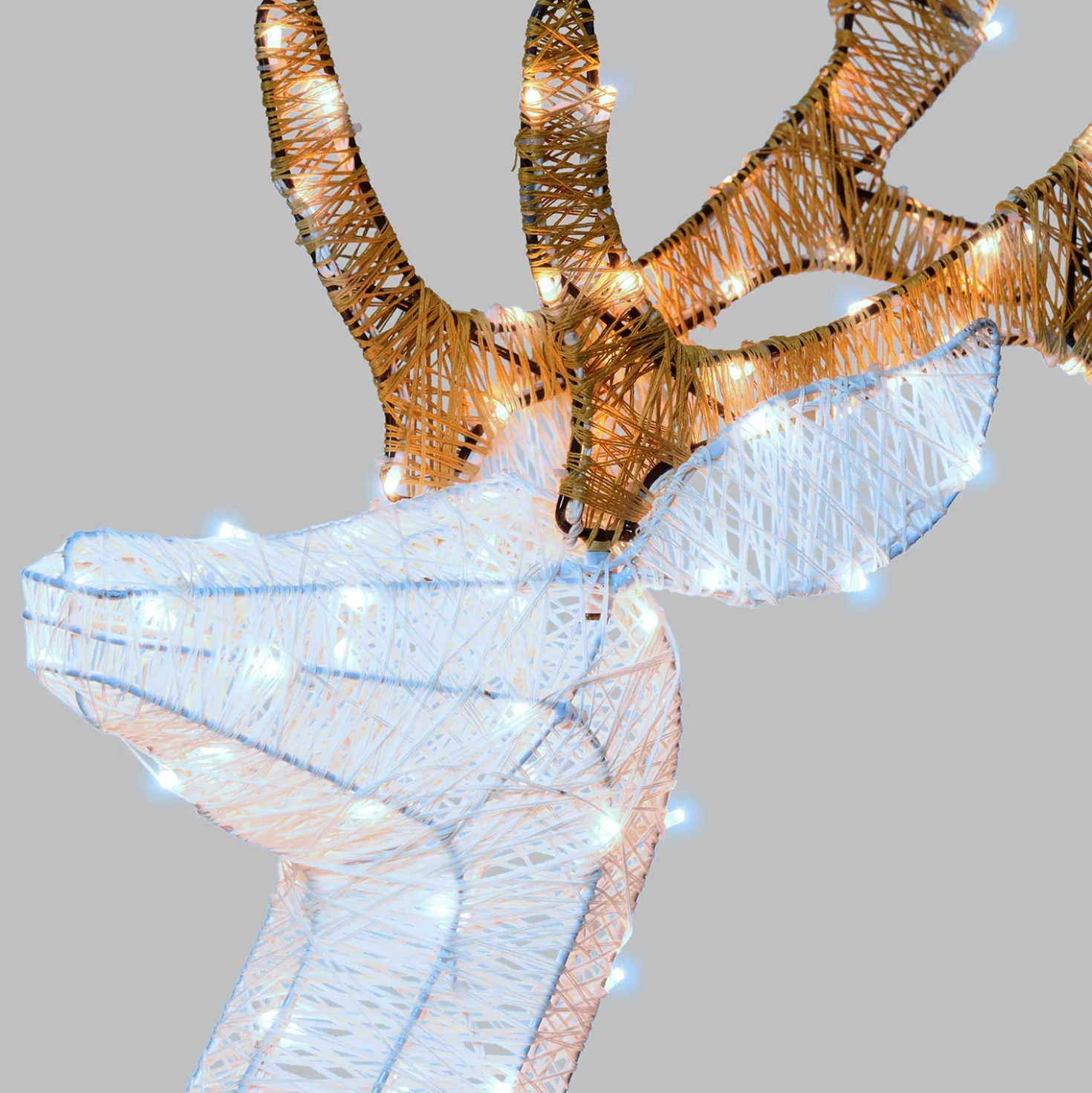 Renna con testa ruotata 3D Light Cream & Brown, h 160 cm, 380 Dual LED bianco extra caldo e bianco freddo