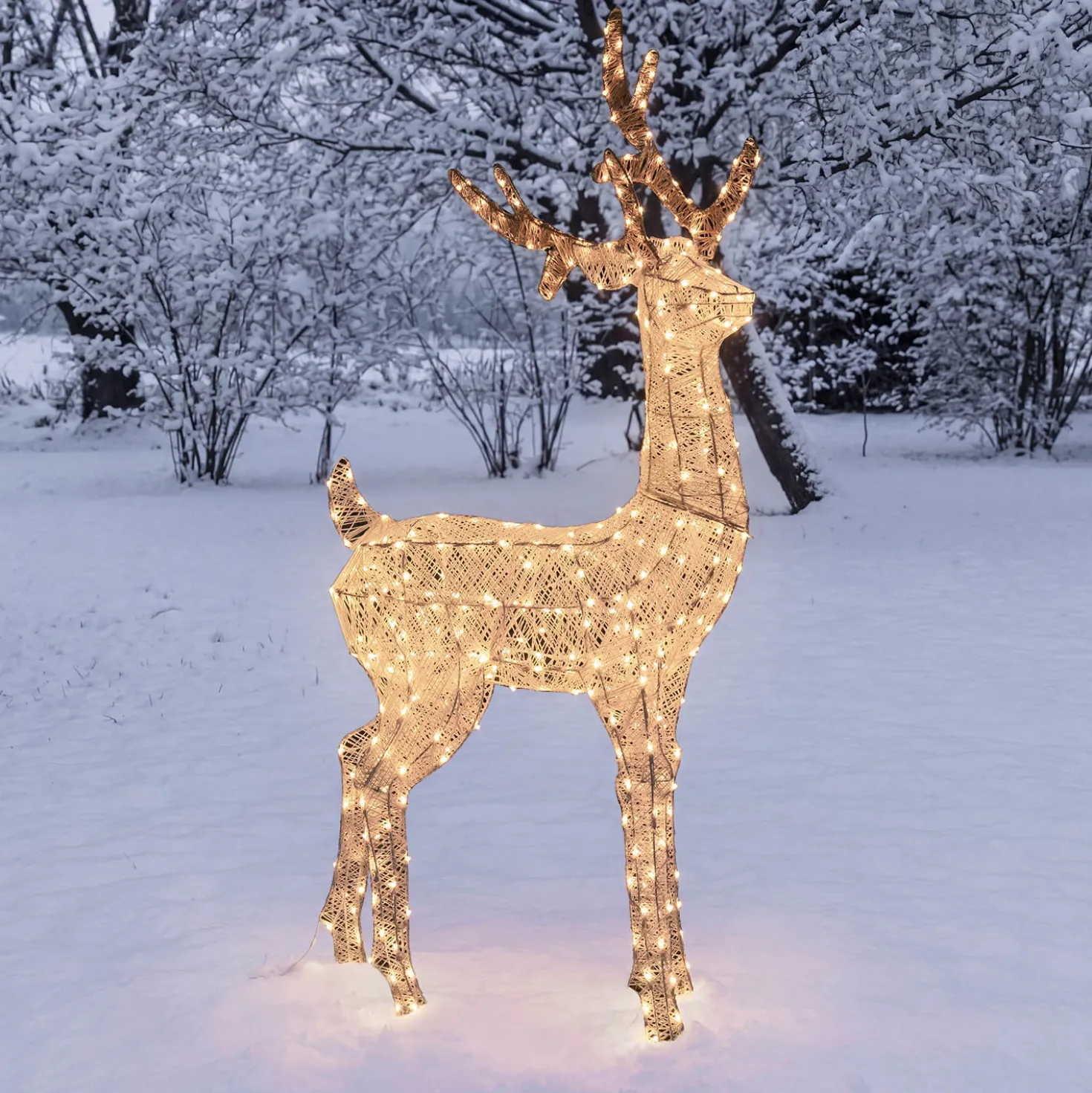 Renna con testa ruotata 3D Light Cream & Brown, h 160 cm, 380 Dual LED bianco extra caldo e bianco freddo