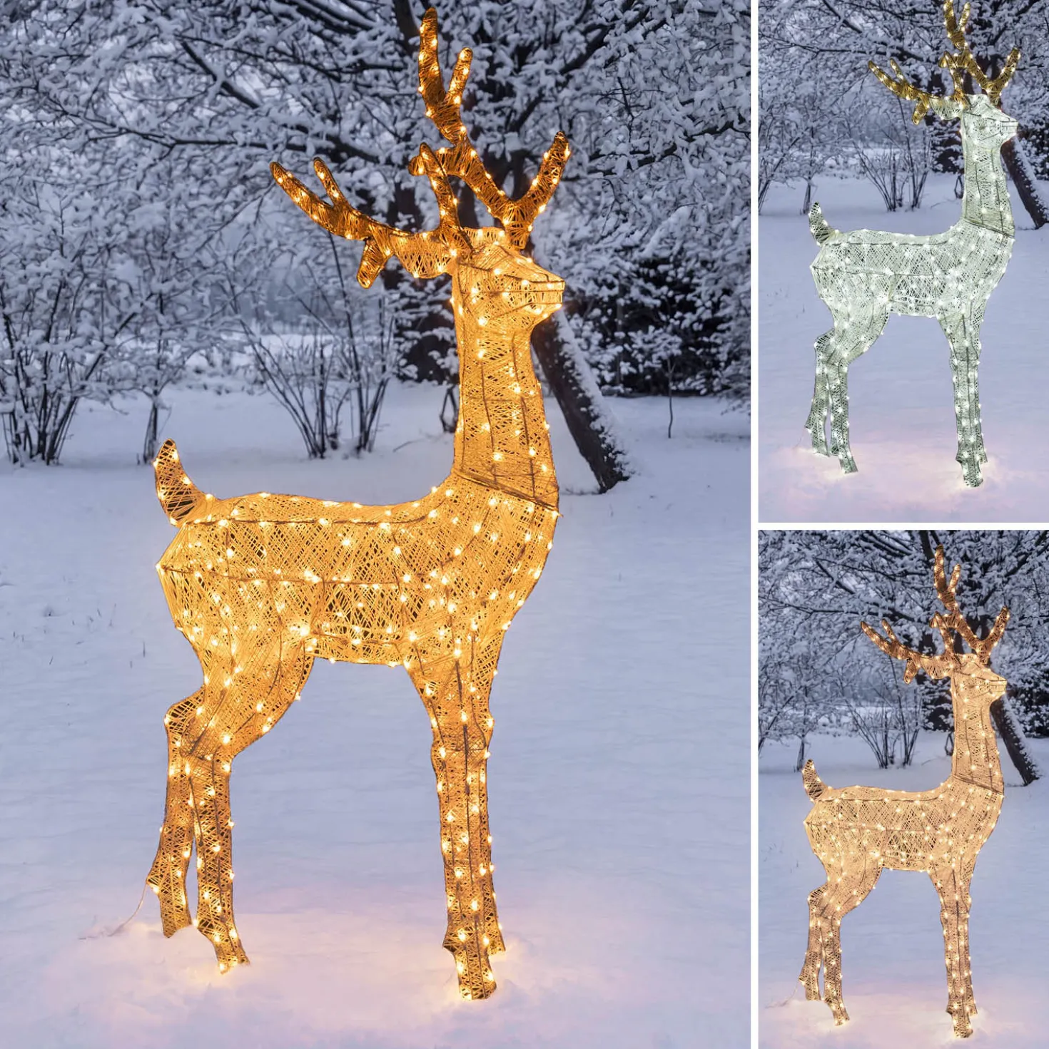Renna con testa ruotata 3D Light Cream & Brown, h 160 cm, 380 Dual LED bianco extra caldo e bianco freddo