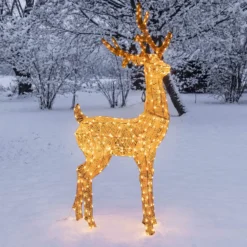 Renna con testa ruotata 3D Light Cream & Brown, h 160 cm, 380 Dual LED bianco extra caldo e bianco freddo