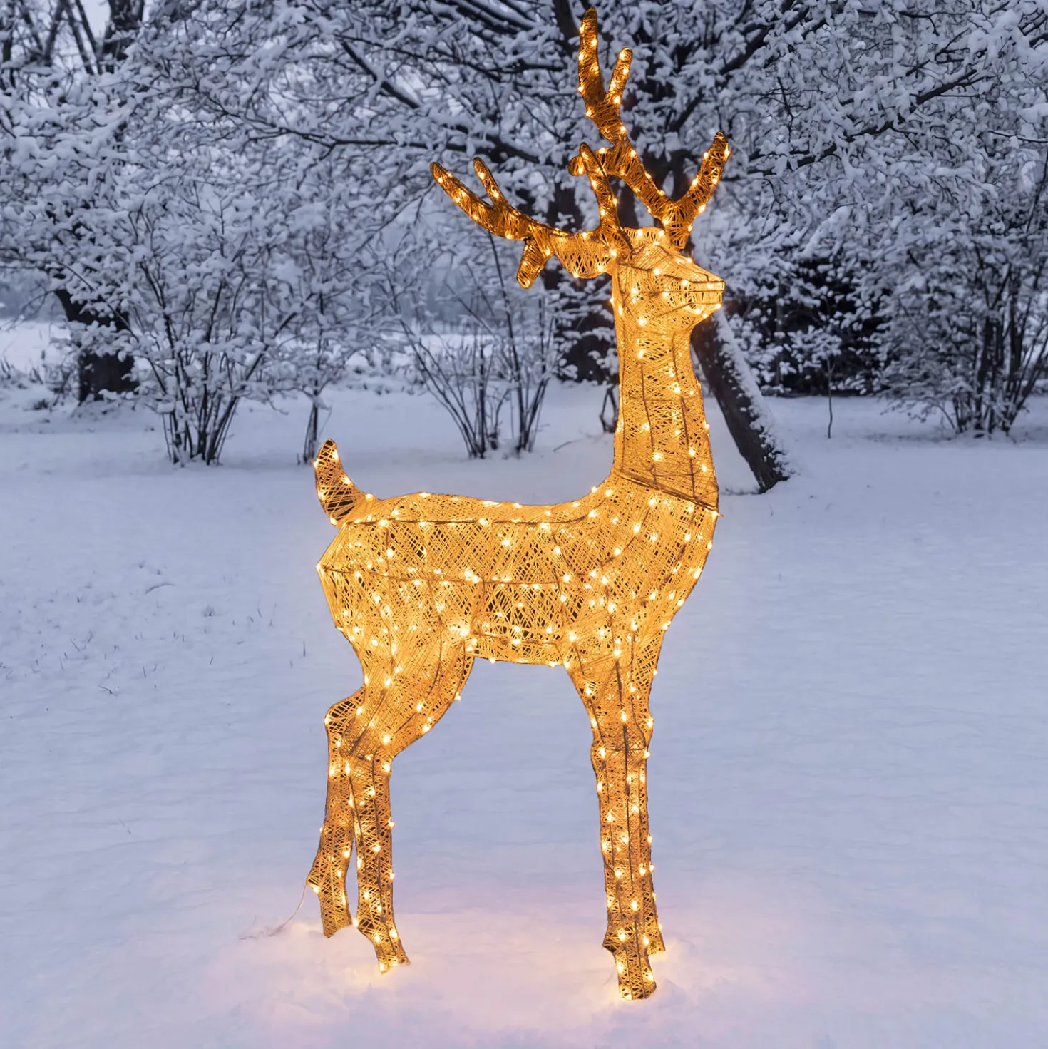 Renna con testa ruotata 3D Light Cream & Brown, h 160 cm, 380 Dual LED bianco extra caldo e bianco freddo