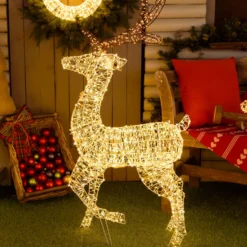 Renna con zampa alzata 3D, h 105 cm, microled bianco caldo e freddo, uso interno