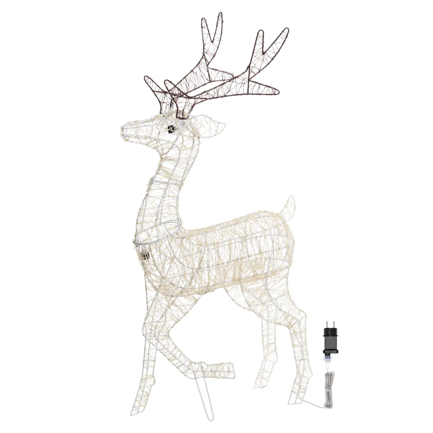 Renna con zampa alzata 3D, h 105 cm, microled bianco caldo e freddo, uso interno