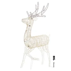Renna con zampa alzata 3D, h 130 cm, microled bianco caldo e freddo, uso interno