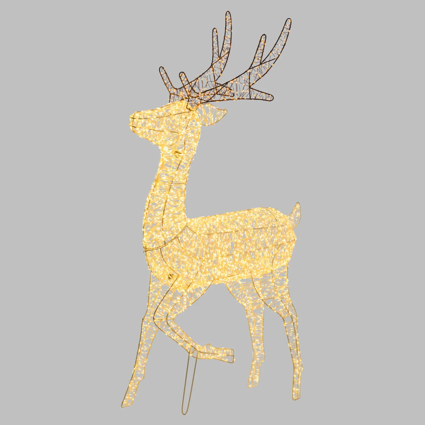 Renna con zampa alzata 3D, h 130 cm, microled bianco caldo e freddo, uso interno
