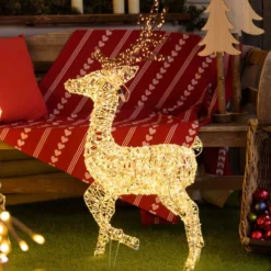 Renna con zampa alzata 3D, h 80 cm, microled bianco caldo e freddo, uso interno
