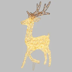 Renna con zampa alzata 3D, h 80 cm, microled bianco caldo e freddo, uso interno