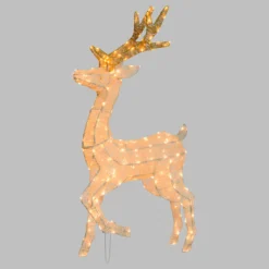 Renna con zampa alzata 3D Light Cream & Brown h 105 cm, 200 led bianco extra caldo