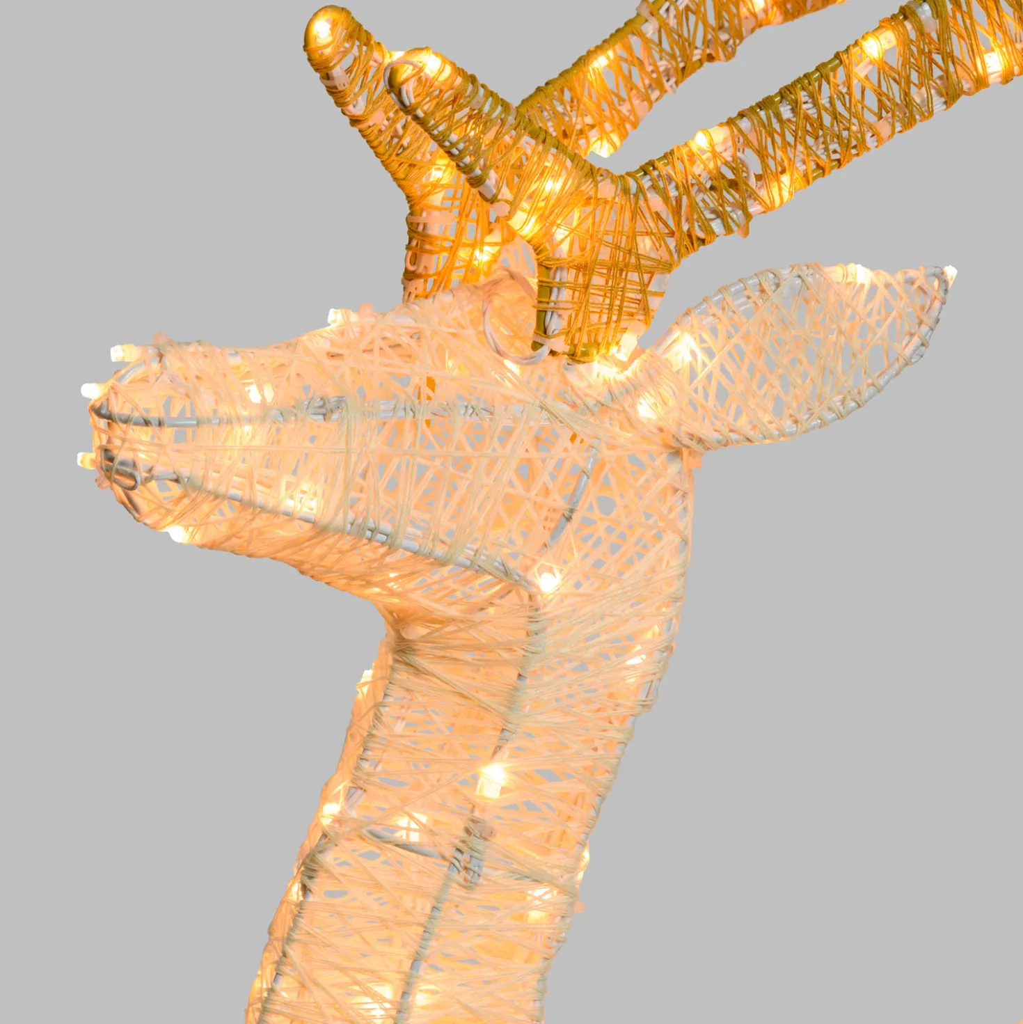 Renna con zampa alzata 3D Light Cream & Brown h 105 cm, 200 led bianco extra caldo
