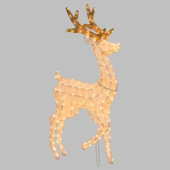 Renna con zampa alzata 3D Light Cream & Brown, h 125 cm, 240 Dual LED bianco extra caldo e bianco freddo